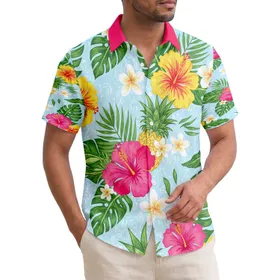 Pink Yellow Hibiscus White Blossoms Golden Pineapples Palm Fronds Banana Leaf - Home Decor Gift Hawaiian Shirt
