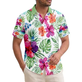 Tropical Floral Blooms Botanical Leaves Blue Berries White Background - Home Decor Gift Hawaiian Shirt