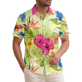 Tropical Flower Assortment Green Leaves Beach Vacation Gift Hawaiian Shirt