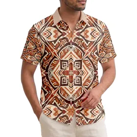 Polynesian Tribal Broad Leaves Interlocking Shapes Tropical Home Decor Gift Hawaiian Shirt