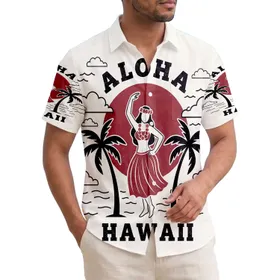 Female Hula Dancer Palm Trees Sun Aloha Hawaii Text - Island Travel Lifestyle Gift Hawaiian Shirt
