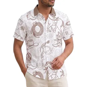 Cowboy Horse Hat Boots Lasso Horseshoe 'COW BOY' Badge - Western Lifestyle Gift Hawaiian Shirt