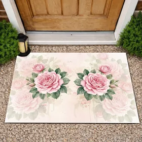 Lush Full Blooming Pink Roses Floral Garden Entryway Decor for Rose Lover Doormat