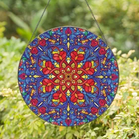 Art Nouveau Floral Hearts Geometric Mosaic - Home Decor Gift Stained Glass Suncatcher