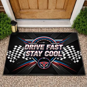 Drive Fast Stay Cool Racing Speed Gauge Steering Wheel - Car Enthusiast Decor Gift Doormat