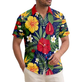 Red Hibiscus Yellow Bird-of-Paradise Plumeria Tropical Foliage - Home Decor Gift Hawaiian Shirt