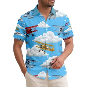 Vintage Biplane Monoplane Floatplane Jet Aircraft Clouds Sky - Aviation Lover Gift Hawaiian Shirt