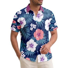 Tropical Hibiscus Palm Monstera Berry Floral Navy Blue - Everyday Home Decor Gift Hawaiian Shirt