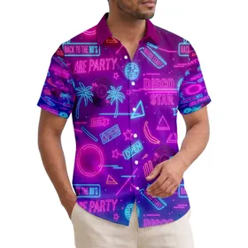 80s Neon Disco Signs Palm Trees - Retro Party Dance Night Gift Hawaiian Shirt