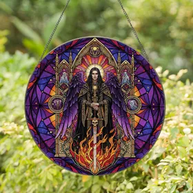 Gothic Angel Demon Fiery Sword - Home Decor Gift for Fantasy Lover Stained Glass Suncatcher