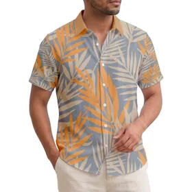 All-Over Tropical Palm Fronds Broad Overlapping Orange Tan Leaves - Home Decor Gift Hawaiian Shirt