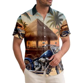Dark Blue Chopper Motorcycle Tiki Bar - Tropical Vacation Gift for Rider Hawaiian Shirt