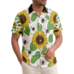 Tropical Island Sunflowers Bees Leaves - Garden Home Decor Gift for Bee Lovers Hawaiian Shirt