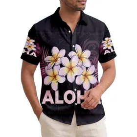 Plumeria Flowers Aloha Text Palm Fronds Wave Patterns - Tropical Lifestyle Gift Hawaiian Shirt