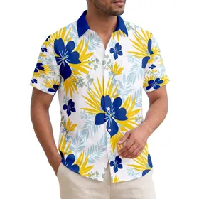 Navy Blue Yellow Tropical Blossoms Leaves Sprigs - Summer Island Style Gift Hawaiian Shirt