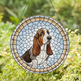 Basset Hound Dog with Droopy Ears - Home Decor Gift for Dog Lover Stained Glass Suncatcher