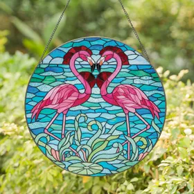 Flamingo Heart Aquatic Flora Tropical Water - Home Decor Gift for Wildlife Lover Stained Glass Suncatcher