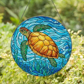 Majestic Sea Turtle Aquatic Coral - Home Decor Gift for Ocean Lover Stained Glass Suncatcher
