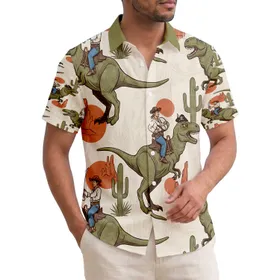 Dinosaur T-Rex Raptor Cowboy Pirate Desert Cactus - Outdoor Adventure Explorer Gift Hawaiian Shirt