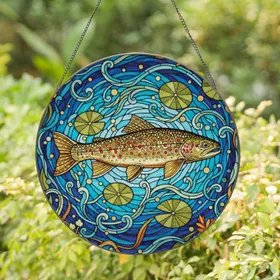 Brook Trout Dappled Scales Aquatic Flora - Wildlife Lover Home Decor Gift Stained Glass Suncatcher