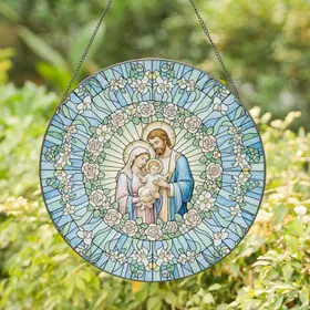 Holy Family Mary Jesus Joseph Floral Celestial Mosaic - Faith Home Decor Gift for Believer Stained Glass Suncatcher