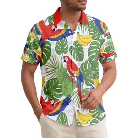 Hawaiian Red Macaws Yellow Bananas Green Leaves - Wildlife Lover Tropical Decor Gift Hawaiian Shirt