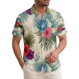 Lush Tropical Palm Leaf Blue Rose Hibiscus Peony - Vacation Style Gift Hawaiian Shirt