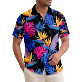 Birds of Paradise Tropical Leaves Orange Blue Fuchsia Flowers - Home Decor Gift for Plant Lover Hawaiian Shirt
