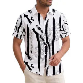 Raw Black Brushstrokes Tropical Foliage Island Topography - Beach Vacation Gift Hawaiian Shirt