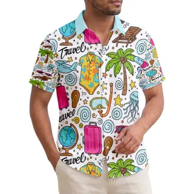 Travel Airplanes Suitcases Beach Palm Trees - Vacation Lover Gift Hawaiian Shirt