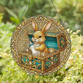 Ornate Golden Treasure Chest Bunny Baby Bottle - Home Decor Gift for Bunny Lover Stained Glass Suncatcher