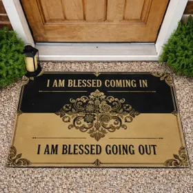 Blessed Phrases Floral Medallion Scrollwork - Farmhouse Home Decor Gift Doormat