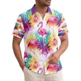 Pink Flamingos Tropical Leaves - Tropical Vacation Gift for Flamingo Lover and Beachgoer Hawaiian Shirt