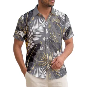Banana Palm Fronds Tropical Foliage Gold Accents - Tropical Lifestyle Home Decor Hawaiian Shirt