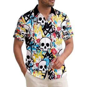Cartoon Skulls Hollow Eyes Spray Tags Fragmented Letters Tropical Urban Gift Hawaiian Shirt