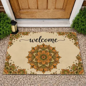 Welcome Script Floral Mandala Botanical - Home Decor Gift Doormat