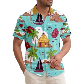 Beach Huts Sailboats Palm Trees Island Ocean Waves - Tropical Getaway Gift Hawaiian Shirt