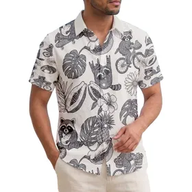 Raccoons Bicycles Tropical Fruit Foliage - Summer Island Vacation Animal Lover Gift Hawaiian Shirt