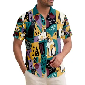 Tropical Calico Tabby Cats Geometric Abstract Mosaic - Cat Lover Island Getaway Hawaiian Shirt