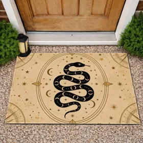 Black Serpent Crescent Moon Stars - Boho Home Decor Gift for Mystic Lover Doormat