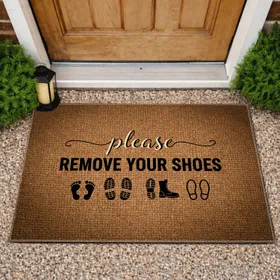 Please Remove Your Shoes Black Silhouette Prints - Rustic Home Entryway Decor Gift Doormat