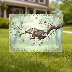 Songbirds Bird Nest Cherry Blossoms - Spring Home Decor Gift for Bird Lover Yard Sign
