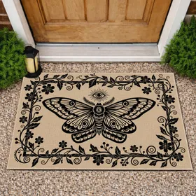 Providence Eye Moth Botanical Folk Art - Bohemian Home Decor Gift Doormat