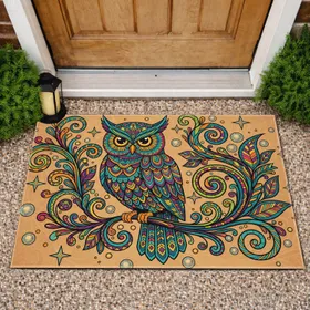 Owl Bohemian Swirls Orbs - Home Decor Gift for Wildlife Lover Doormat