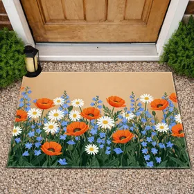 Orange Poppies White Daisies Blue Bellflower Meadow - Outdoor Living Gift Doormat