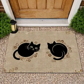 Two Cat Silhouettes Black Void Rustic Home Decor Gift for Cat Lover Doormat