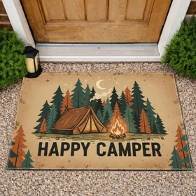 Happy Camper Rustic Camping Scene - Outdoor Lover Home Decor Gift Doormat