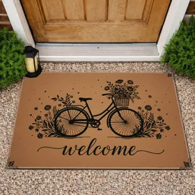 Black Silhouette Bicycle Wildflower Welcome - Home Decor Gift Doormat