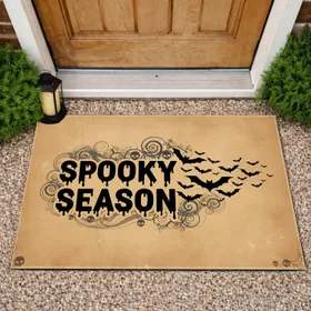 Melting Spooky Season Text Silhouetted Bats Rustic Halloween Fall Decor Doormat