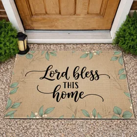 Lord Bless This Home Script Eucalyptus Berries Burlap - Farmhouse Home Decor Gift Doormat